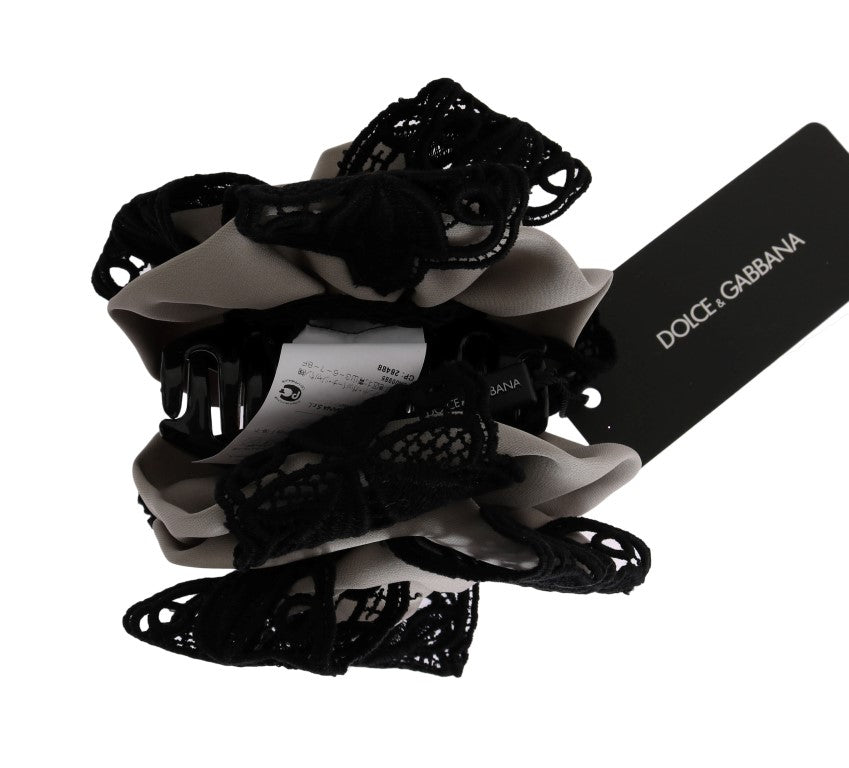 Dolce & Gabbana Gray Silk Black Lace Hair Claw - Luxe & Glitz