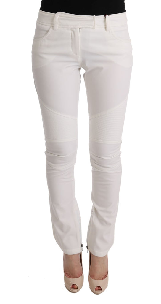 Ermanno Scervino White Cotton Slim Fit Casual Pants - Luxe & Glitz