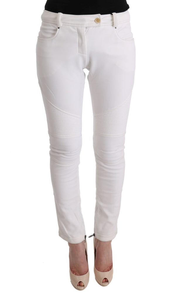 Ermanno Scervino White Cotton Slim Fit Casual Pants - Luxe & Glitz