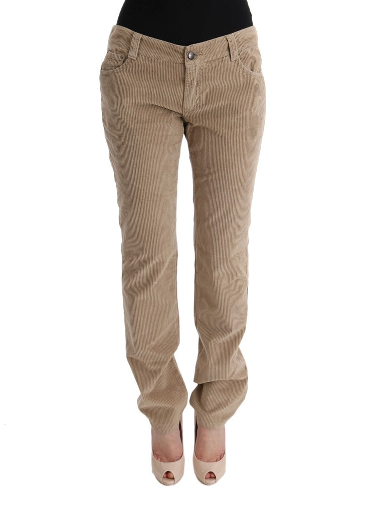 Ermanno Scervino Beige Cotton Velvet Regular Fit Pants - Luxe & Glitz