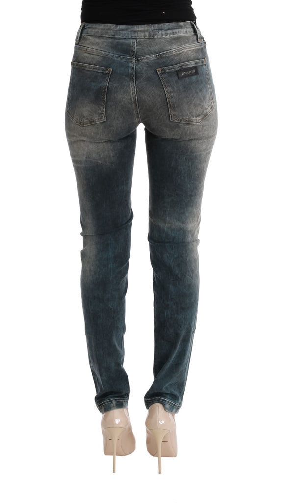 Cavalli Blue Wash Cotton Blend Slim Fit Jeans - Luxe & Glitz