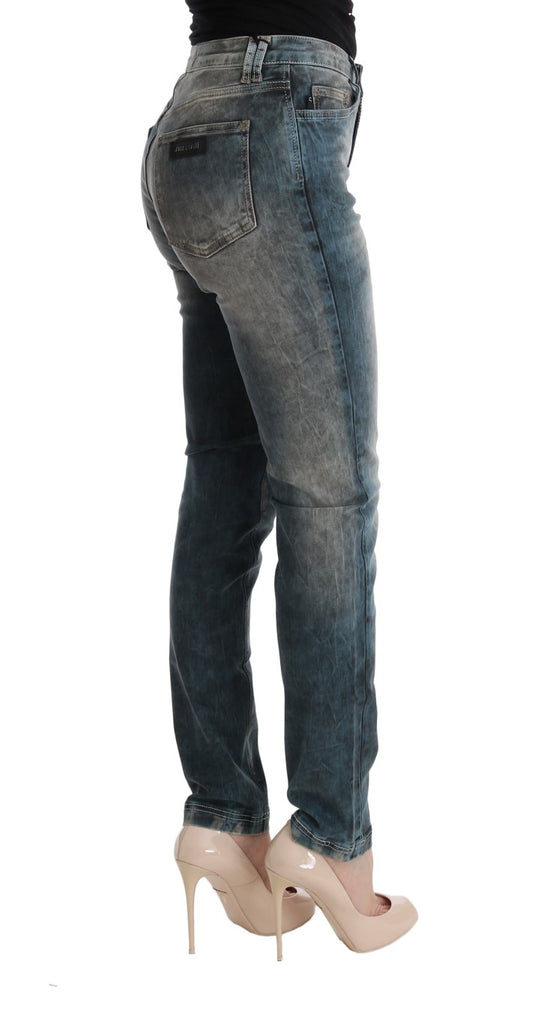 Cavalli Blue Wash Cotton Blend Slim Fit Jeans - Luxe & Glitz