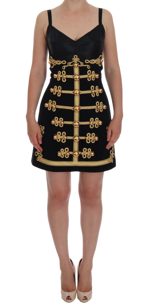 Dolce & Gabbana Black Wool Stretch Gold A-Line Dress - Luxe & Glitz