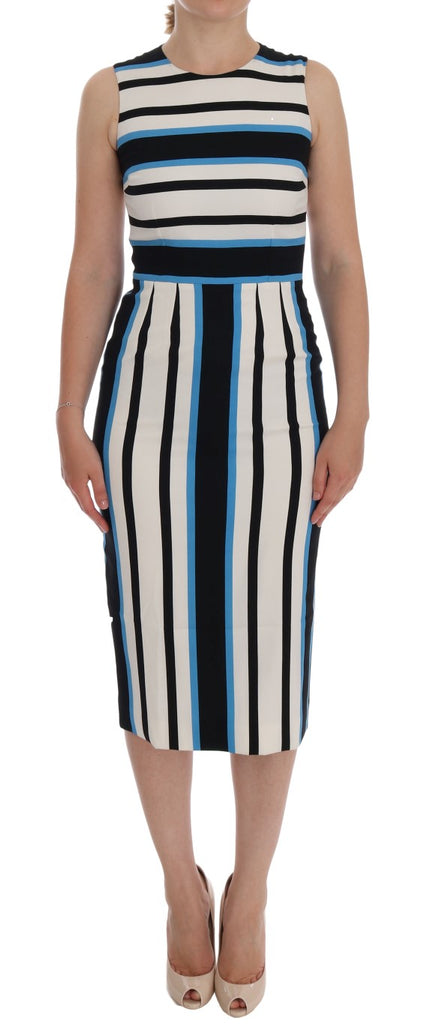 Dolce & Gabbana Blue White Striped Silk Stretch Sheath Dress - Luxe & Glitz