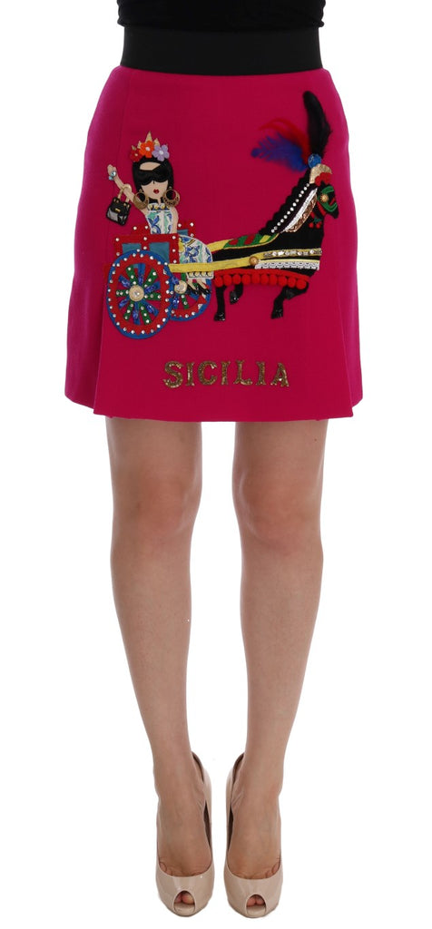 Dolce & Gabbana Pink Carretto Crystal Wool Skirt - Luxe & Glitz