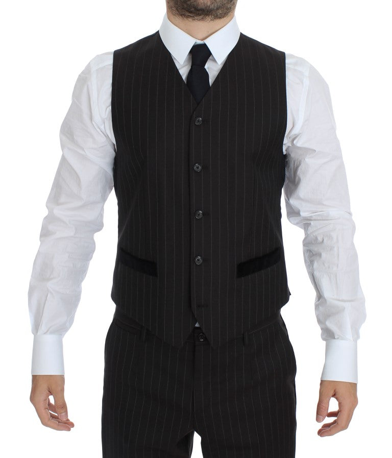 Dolce & Gabbana Brown Striped Wool Slim 3 Piece Suit Tuxedo - Luxe & Glitz