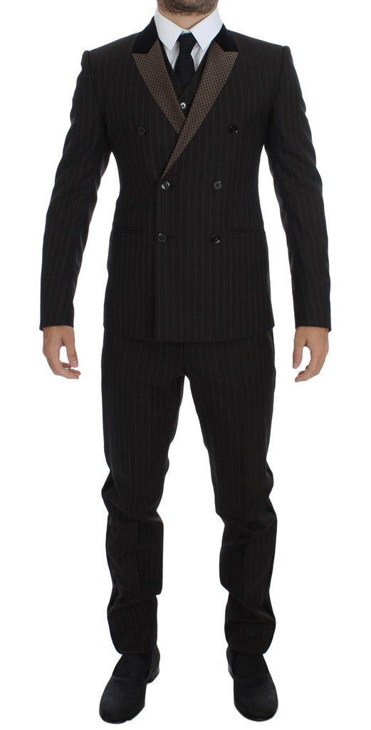 Dolce & Gabbana Brown Striped Wool Slim 3 Piece Suit Tuxedo - Luxe & Glitz