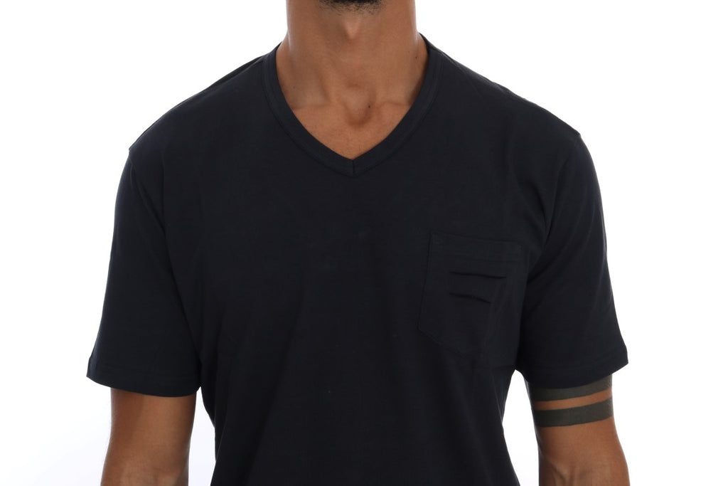 Daniele Alessandrini Blue Cotton V-neck T-Shirt - Luxe & Glitz