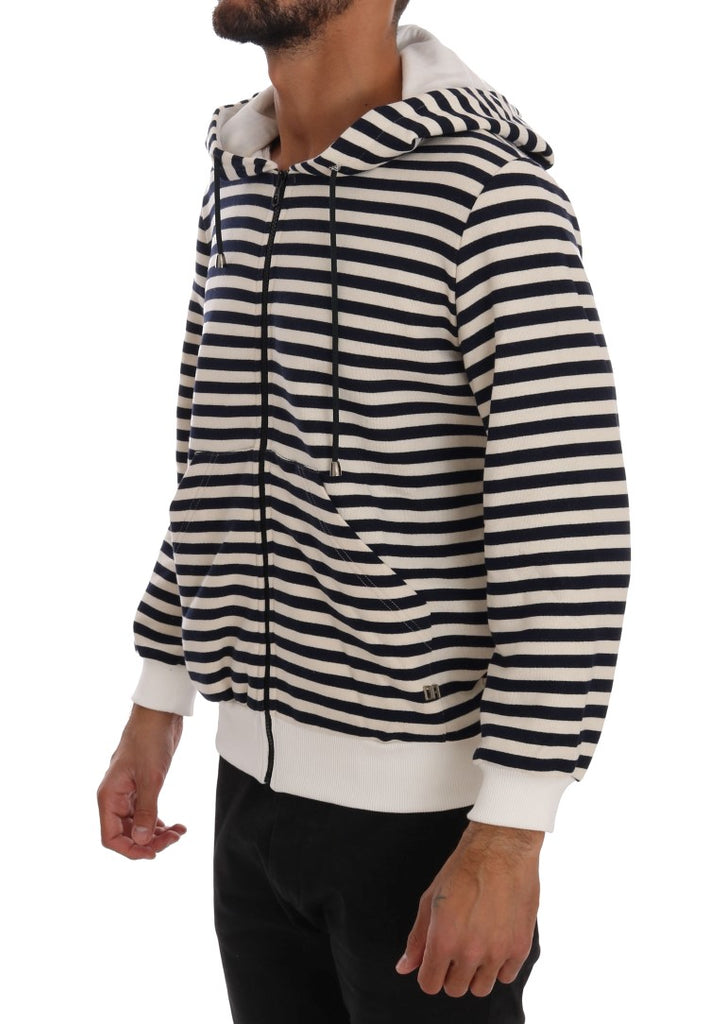 Daniele Alessandrini Blue White Striped Hooded Cotton Sweater - Luxe & Glitz