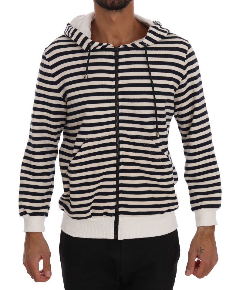 Daniele Alessandrini Blue White Striped Hooded Cotton Sweater - Luxe & Glitz