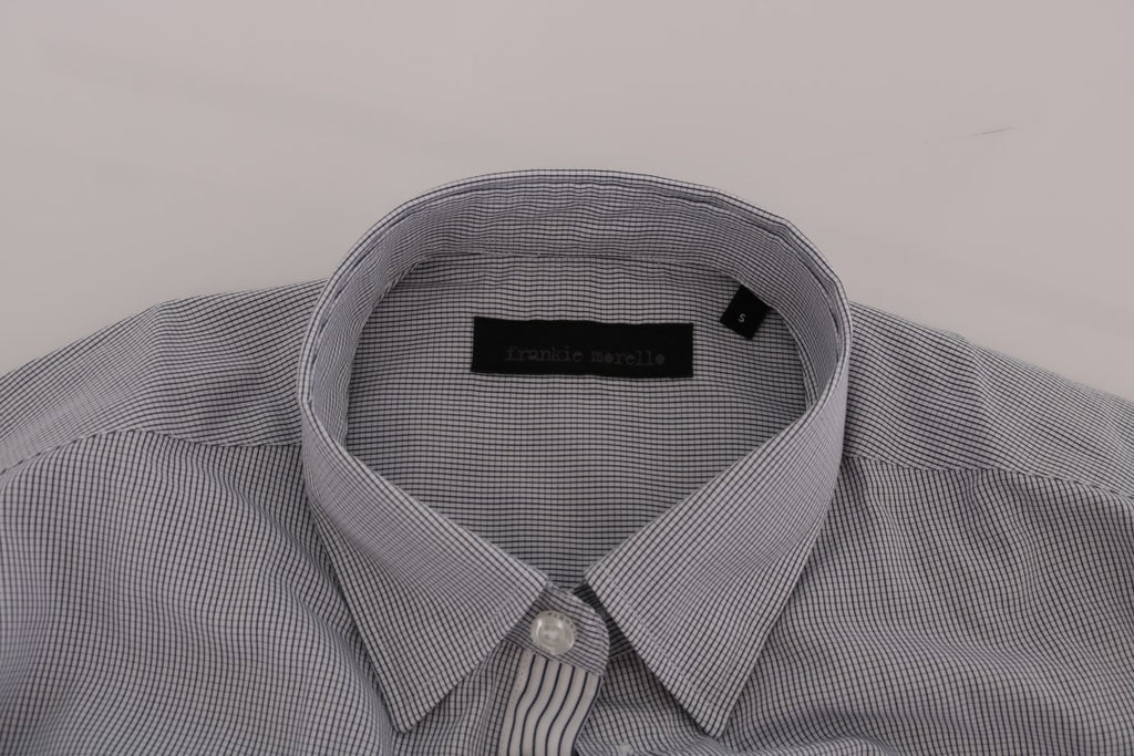 Frankie Morello White Blue Check Casual Cotton Regular Fit Shirt - Luxe & Glitz