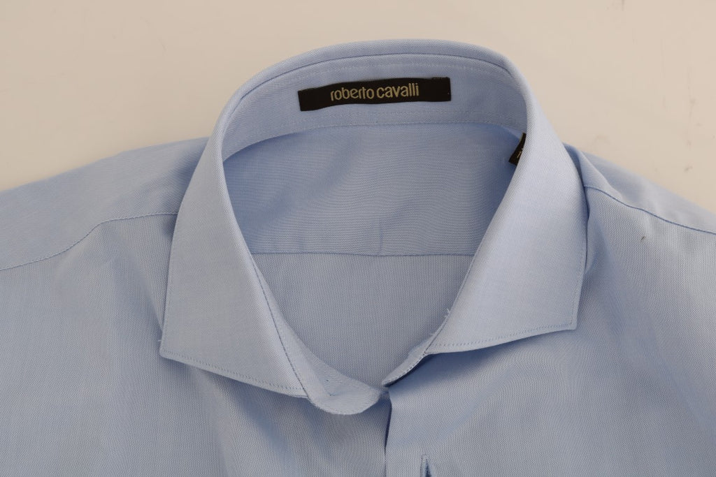 Cavalli Light Blue Cotton Slim Fit Dress Shirt - Luxe & Glitz