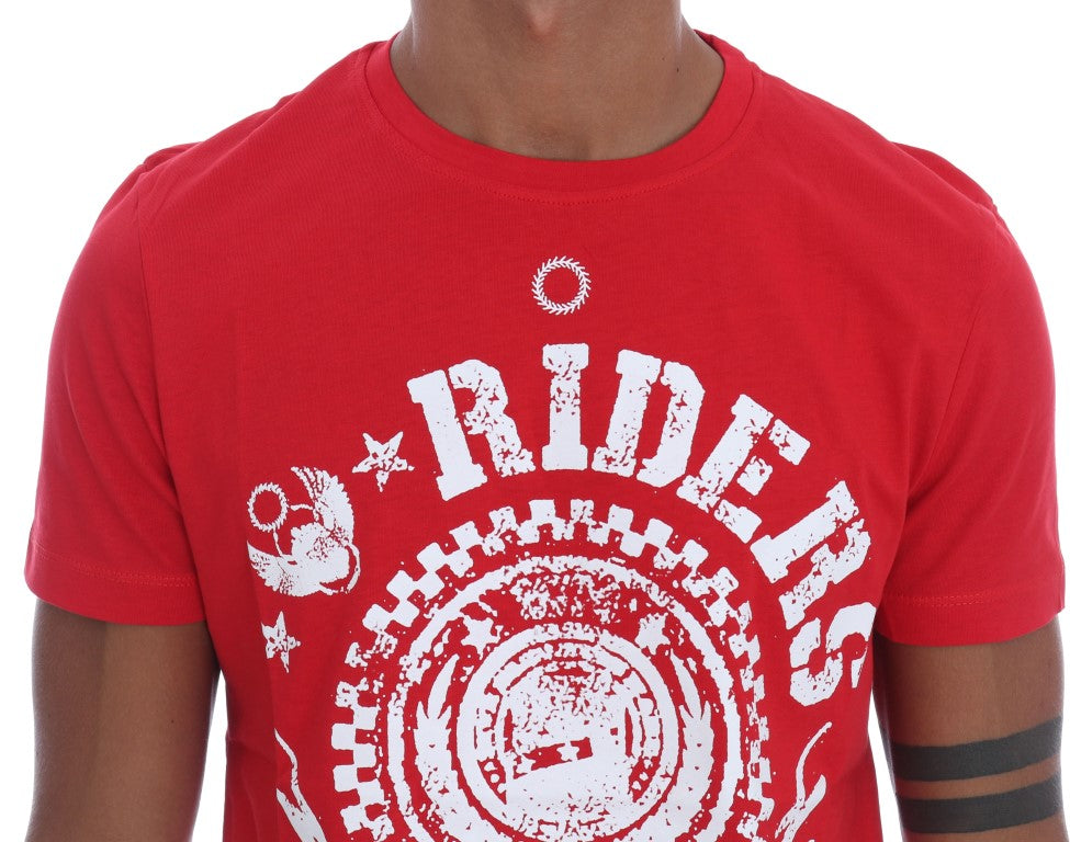 Frankie Morello Red Cotton RIDERS Crewneck T-Shirt - Luxe & Glitz