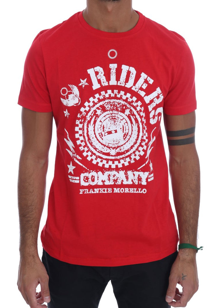 Frankie Morello Red Cotton RIDERS Crewneck T-Shirt - Luxe & Glitz