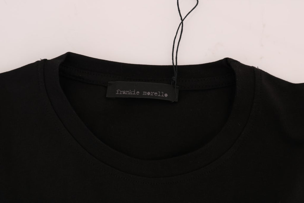 Frankie Morello Black Cotton RIDERS Crewneck T-Shirt - Luxe & Glitz