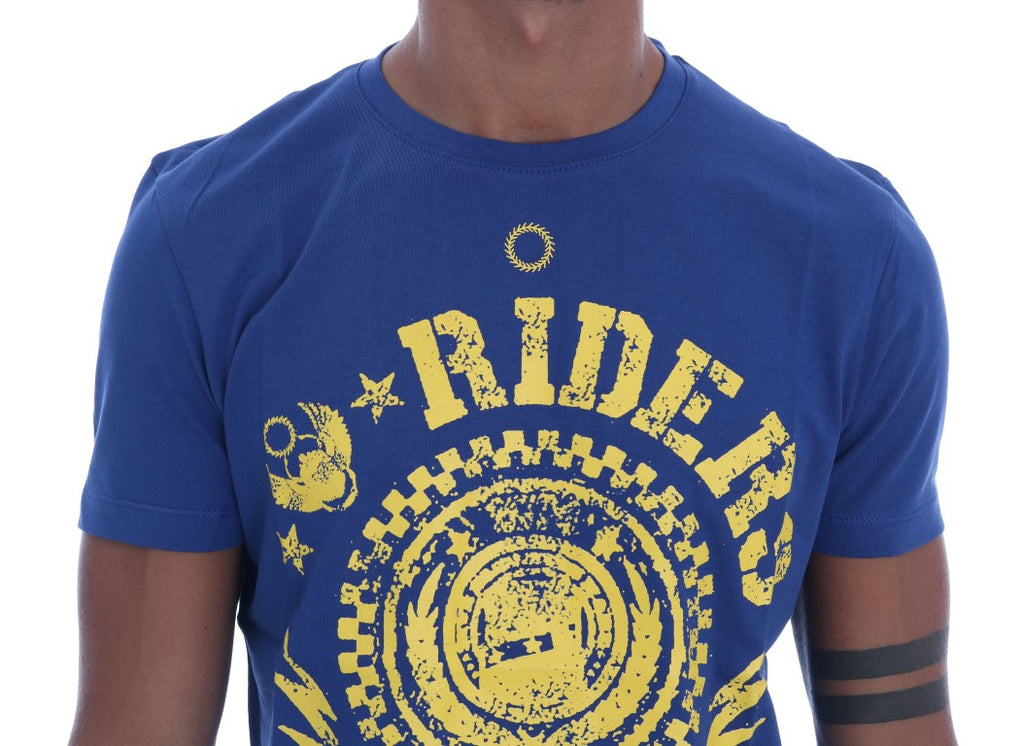 Frankie Morello Blue Cotton RIDERS Crewneck T-Shirt - Luxe & Glitz