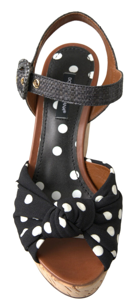 Dolce & Gabbana Black  Wedges Polka Dotted Ankle Strap Shoes Sandals Dolce & Gabbana