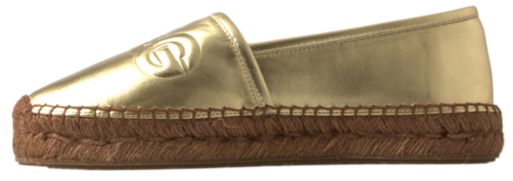 Dolce & Gabbana Gold Leather D&G Loafers Flats Espadrille Shoes Dolce & Gabbana