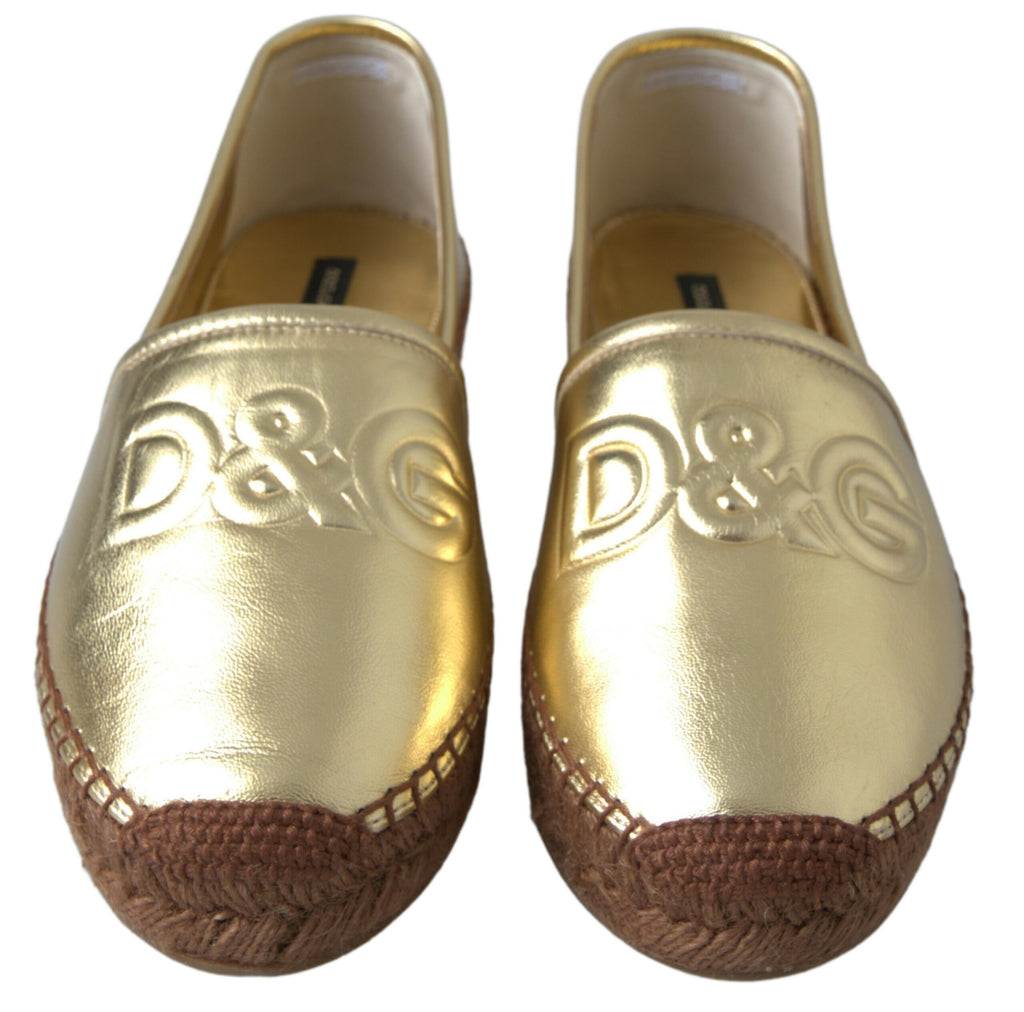 Dolce & Gabbana Gold Leather D&G Loafers Flats Espadrille Shoes Dolce & Gabbana
