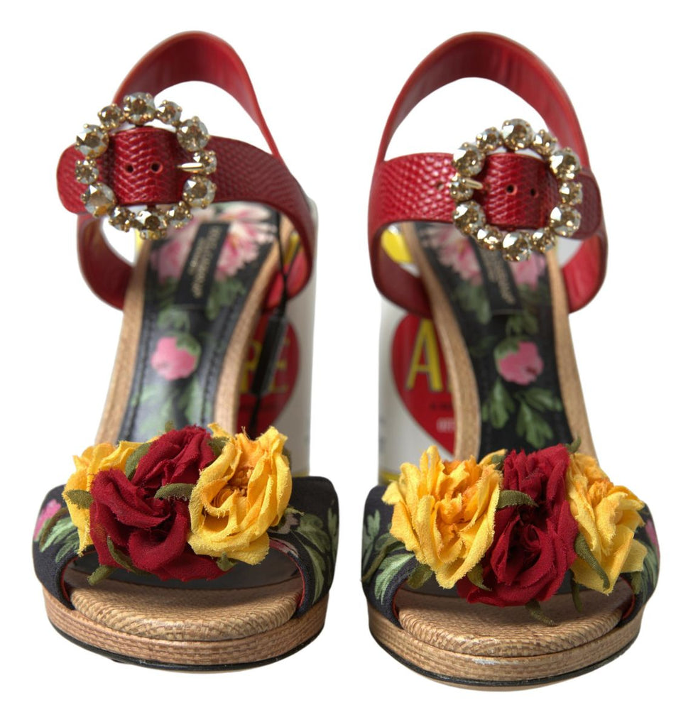 Dolce & Gabbana Multicolor Crystal Leather Amore Heels Sandals Dolce & Gabbana