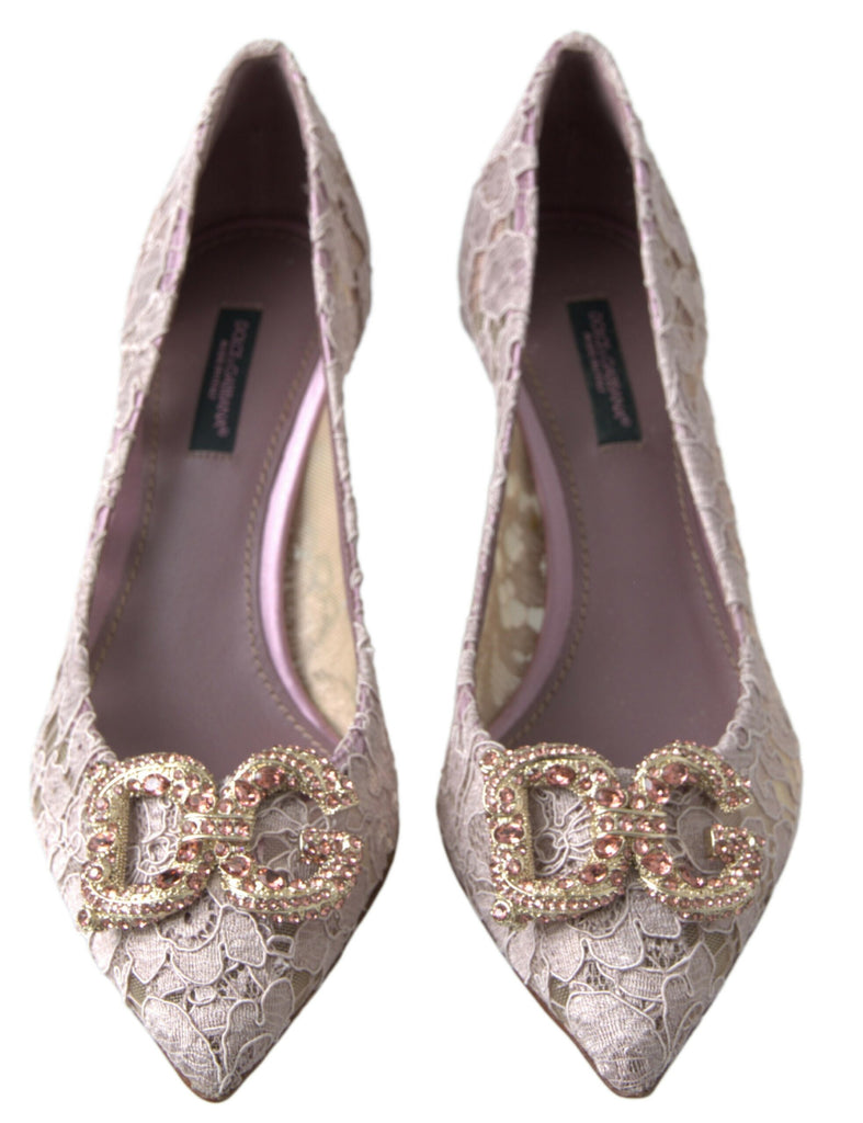 Dolce & Gabbana Pink Floral Lace DG Crystal Pumps Shoes Dolce & Gabbana