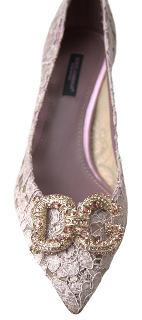 Dolce & Gabbana Pink Floral Lace DG Crystal Pumps Shoes Dolce & Gabbana