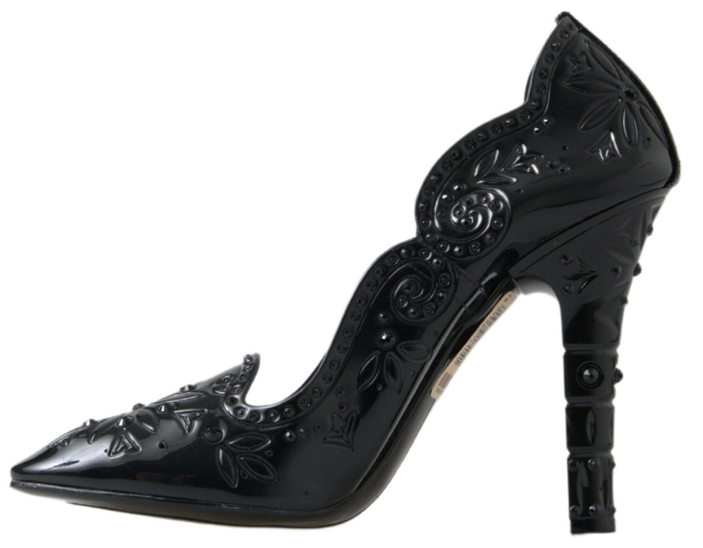 Dolce & Gabbana Black CINDERELLA Floral Crystal Heels Shoes Dolce & Gabbana
