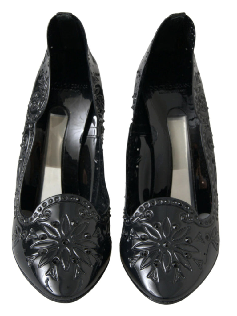 Dolce & Gabbana Black CINDERELLA Floral Crystal Heels Shoes Dolce & Gabbana