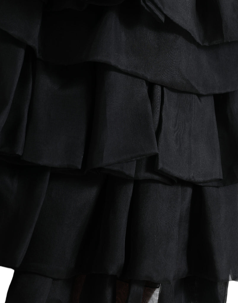 Dolce & Gabbana Black Tiered Aline High Waist Silk Mini Skirt Dolce & Gabbana