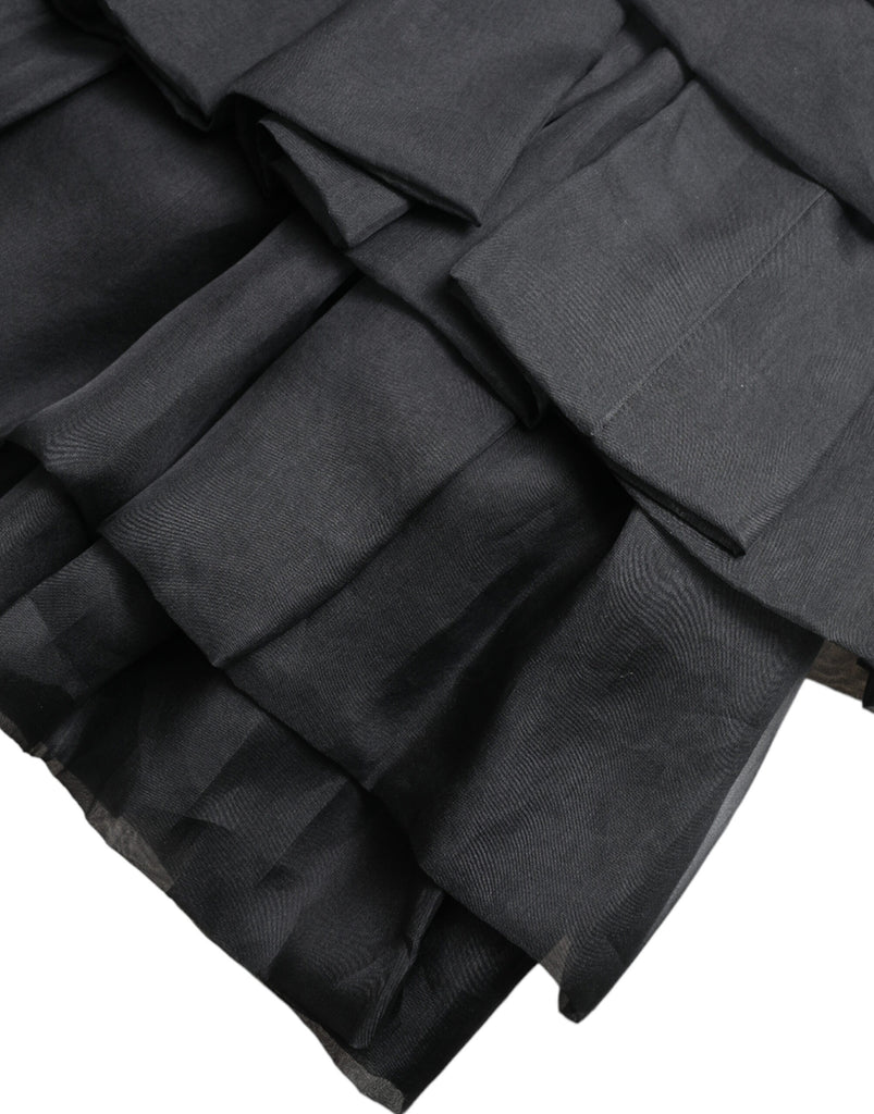 Dolce & Gabbana Black Tiered Aline High Waist Silk Mini Skirt Dolce & Gabbana