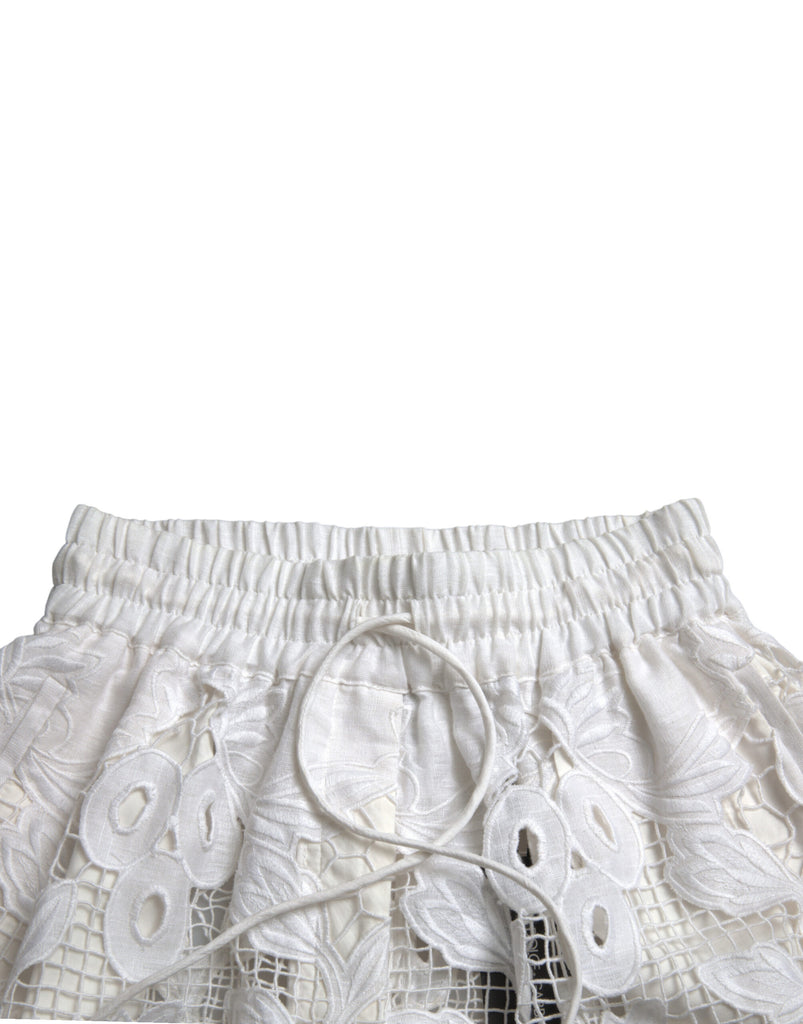 Dolce & Gabbana White Cotton Cutout High Waist Bermuda Shorts Dolce & Gabbana