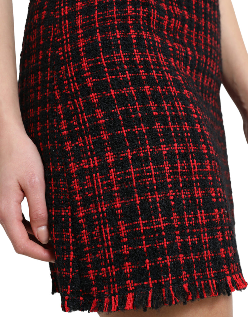 Dolce & Gabbana Black Red Cotton High Waist Tartan Tweed Mini Skirt Dolce & Gabbana