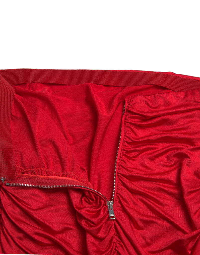 Dolce & Gabbana Red Viscose High Waist Fitted Pleated Skirt Dolce & Gabbana