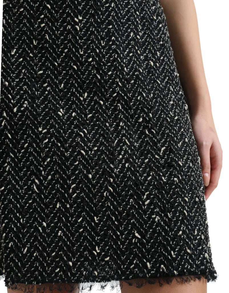 Dolce & Gabbana Black Wool Knit Tweed High Waist Mini Skirt Dolce & Gabbana