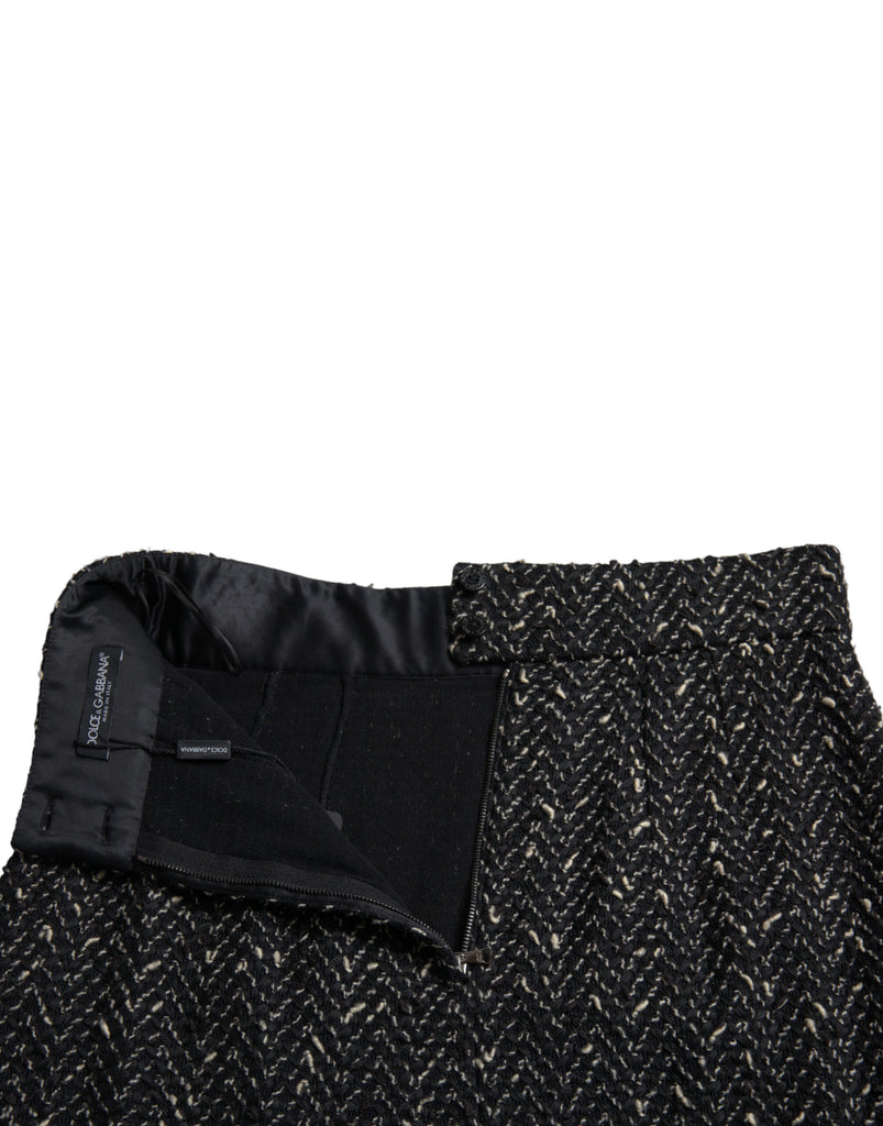 Dolce & Gabbana Black Wool Knit Tweed High Waist Mini Skirt Dolce & Gabbana