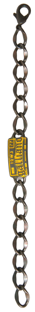 John Galliano Silver Tone Brass Chain Logo Plaque Branded Antique Bracelet John Galliano
