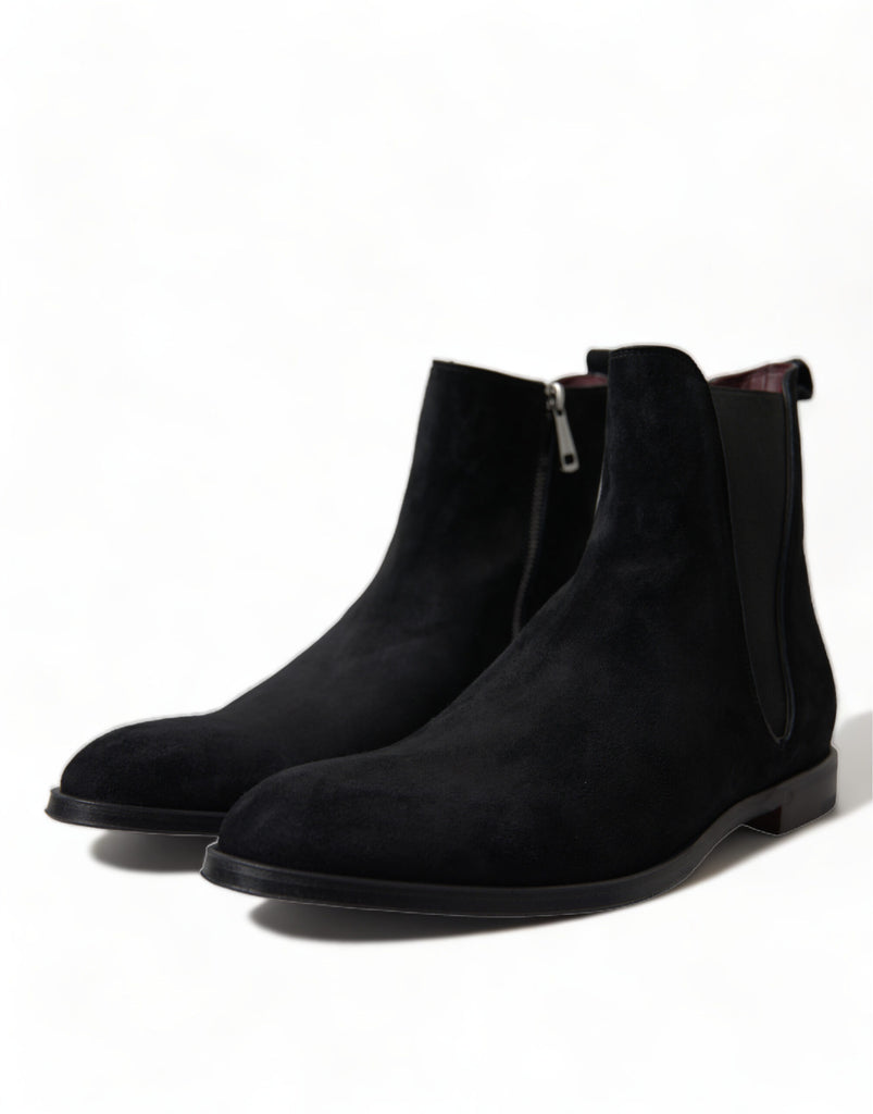 Dolce & Gabbana Black Suede Leather Mid Calf Men Boots Shoes Dolce & Gabbana