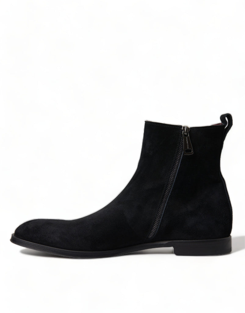 Dolce & Gabbana Black Suede Leather Mid Calf Men Boots Shoes Dolce & Gabbana