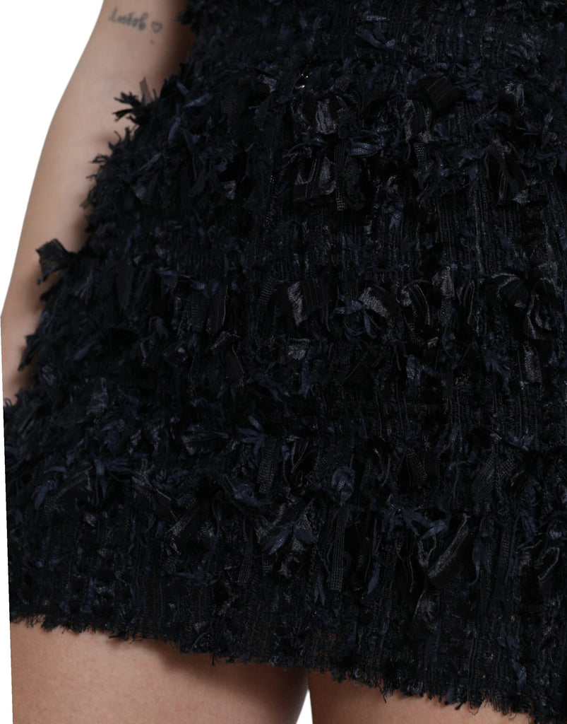 Dolce & Gabbana Black Nylon Textured High Waist Mini Skirt Dolce & Gabbana