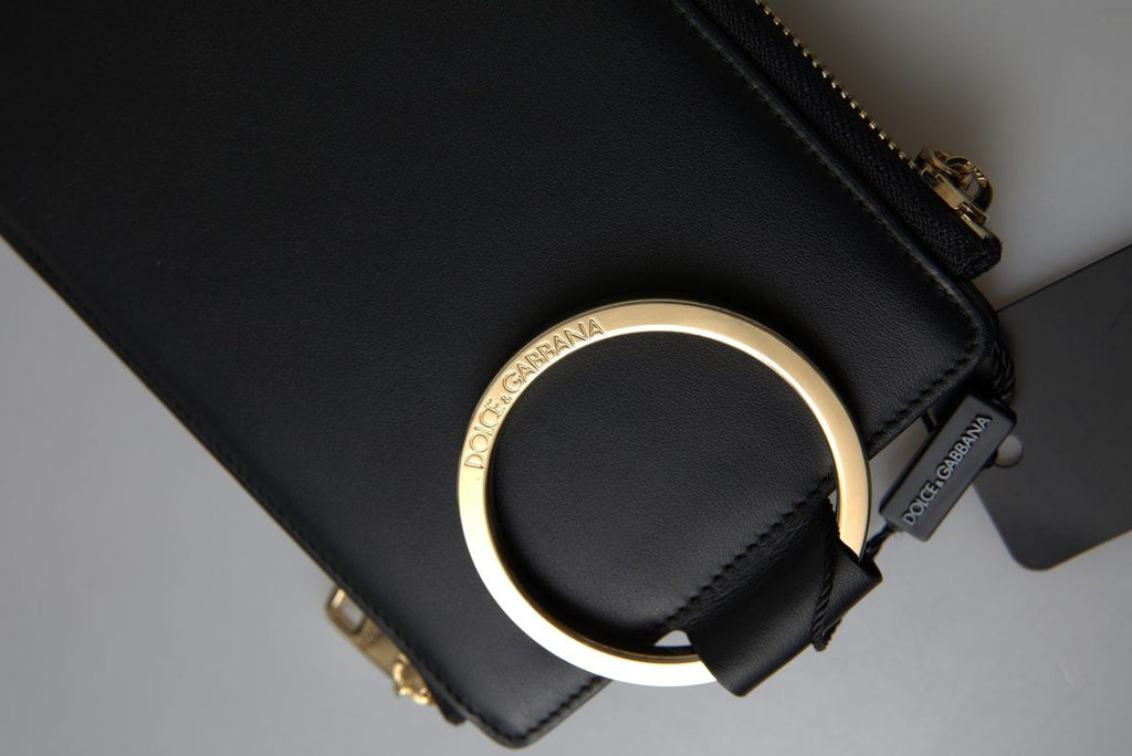Dolce & Gabbana Black Leather DG Logo Gold Zip Card Holder Men Wallet Dolce & Gabbana
