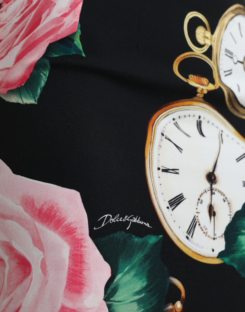 Dolce & Gabbana Black Rose Clock High Waist Pencil Cut Skirt Dolce & Gabbana