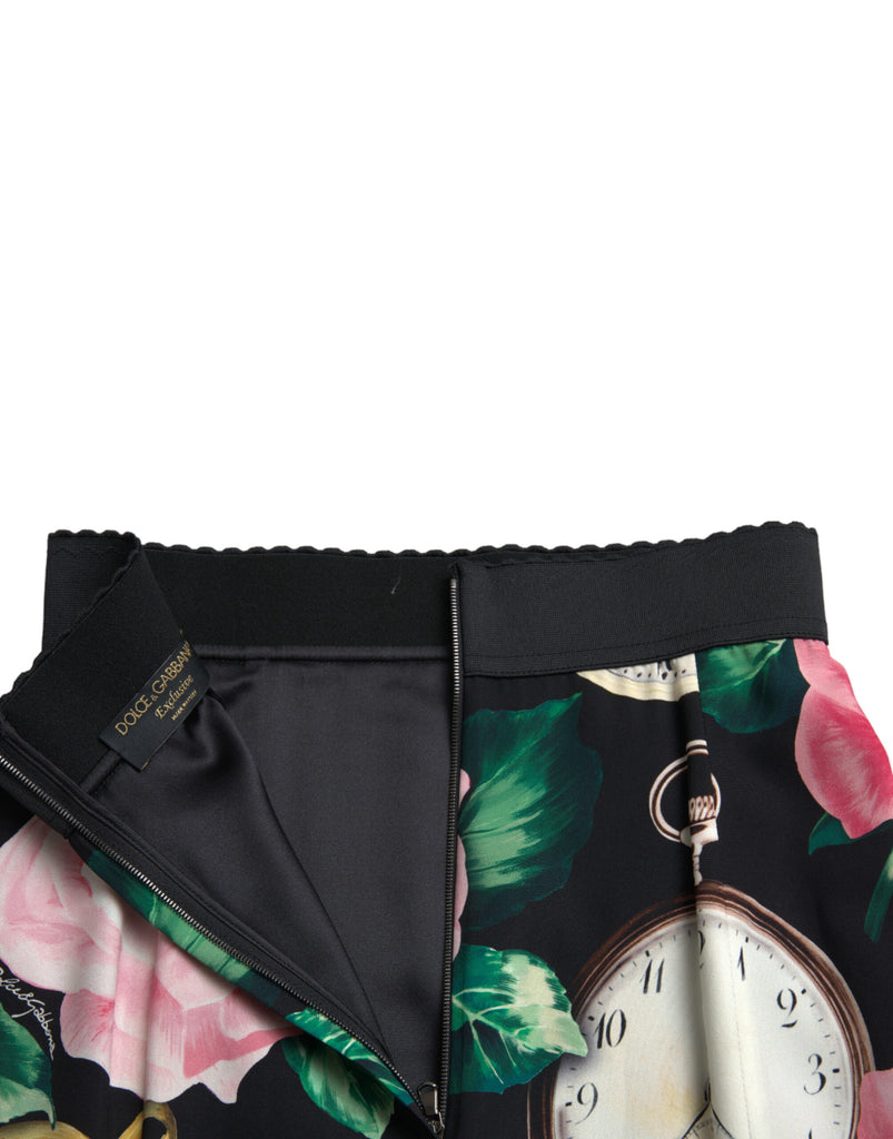 Dolce & Gabbana Black Rose Clock High Waist Pencil Cut Skirt Dolce & Gabbana