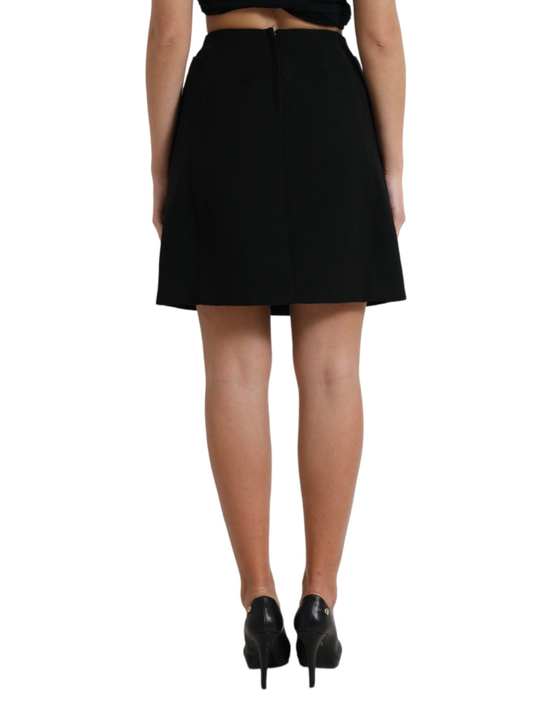 Dolce & Gabbana Black Wool Button High Waist Aline Mini Skirt Dolce & Gabbana