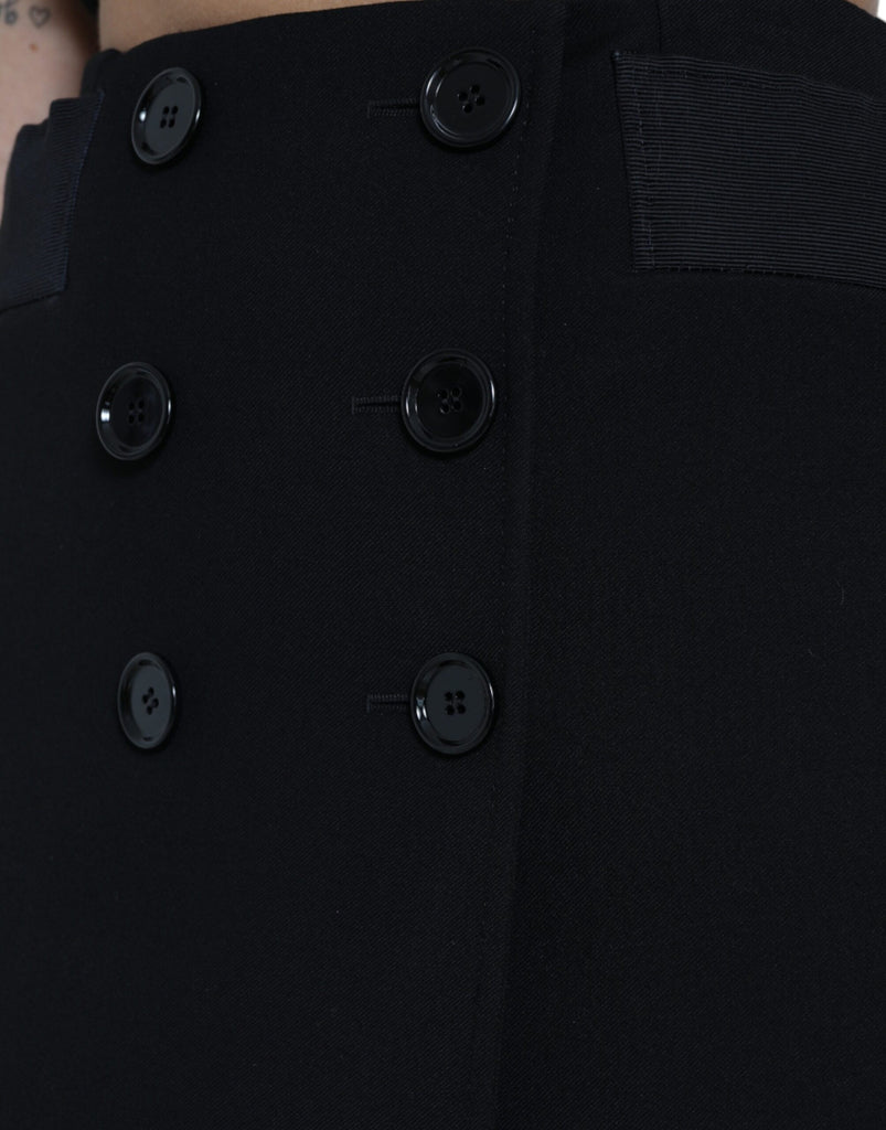 Dolce & Gabbana Black Wool Button High Waist Aline Mini Skirt Dolce & Gabbana