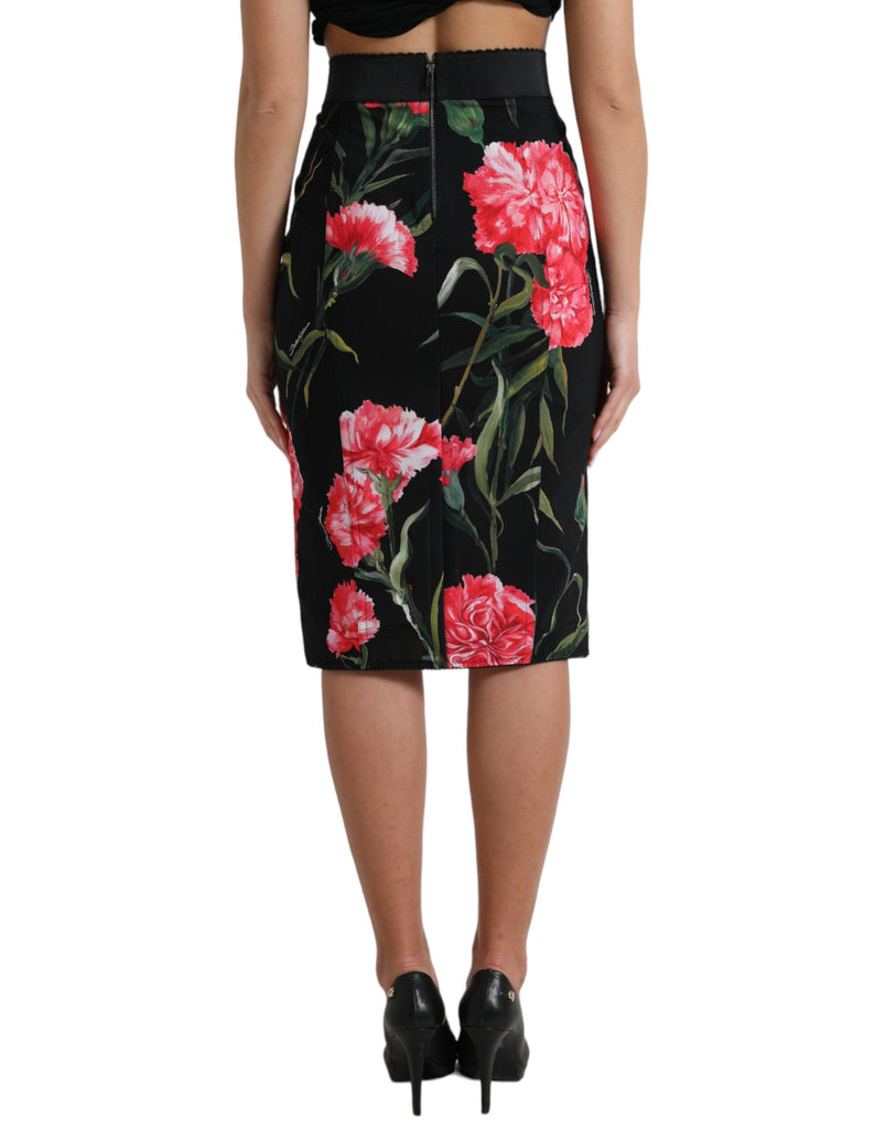 Dolce & Gabbana Black Carnation Pencil Cut Knee Length Skirt Dolce & Gabbana