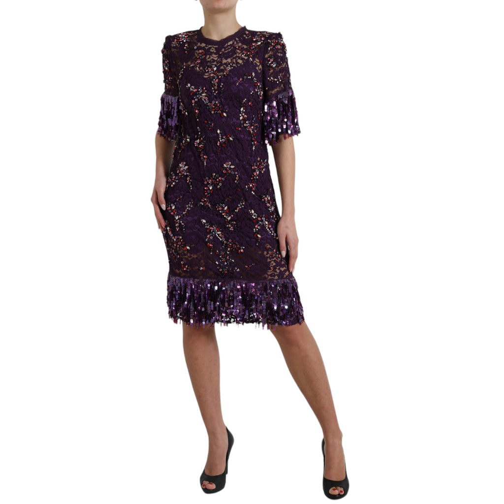Dolce & Gabbana Purple floral lace crystal embedded dress Dolce & Gabbana