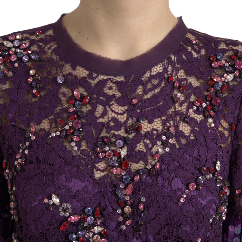 Dolce & Gabbana Purple floral lace crystal embedded dress Dolce & Gabbana