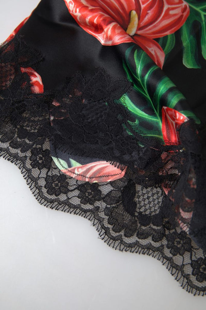 Dolce & Gabbana Black Anthurium Print Silk Camisole Top Underwear Dolce & Gabbana
