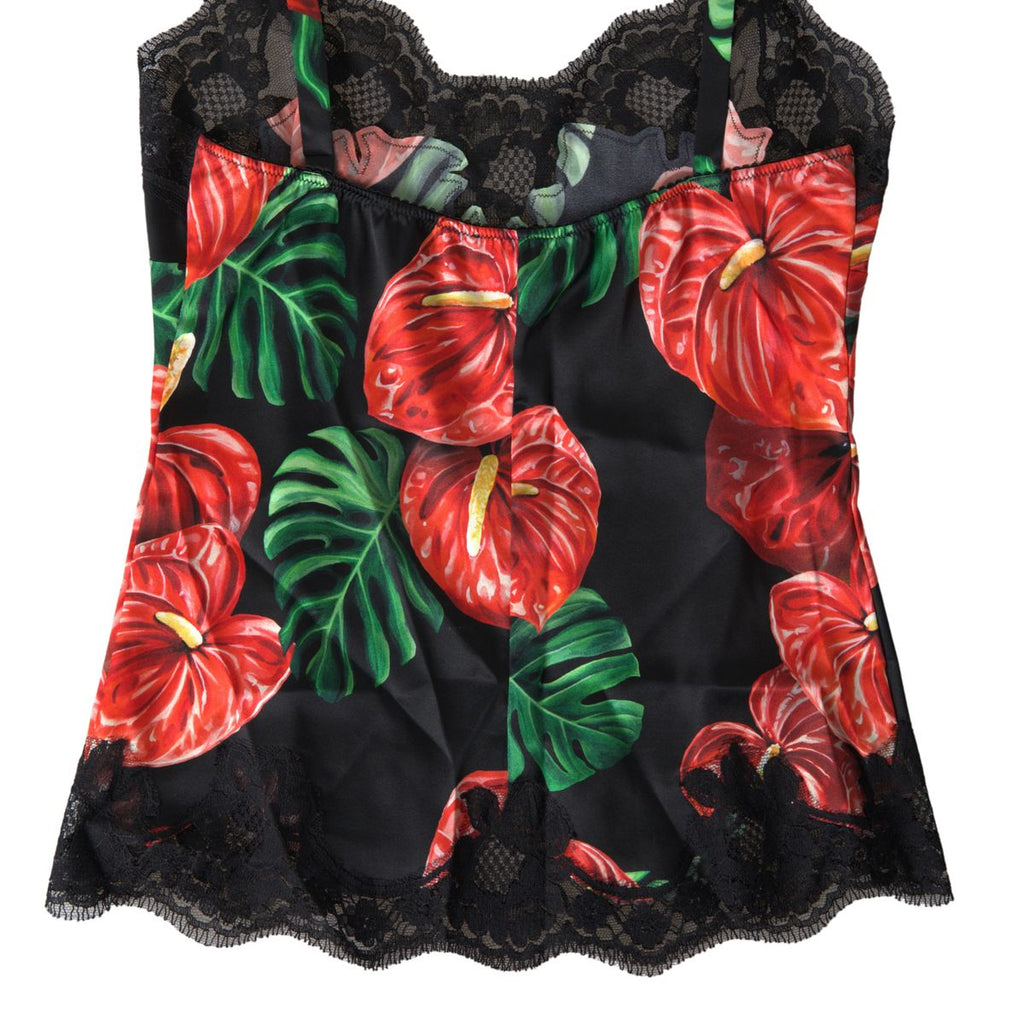 Dolce & Gabbana Black Anthurium Print Silk Camisole Top Underwear Dolce & Gabbana