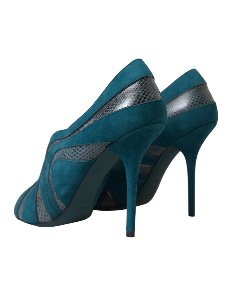 Dolce & Gabbana Teal Suede Leather Peep Toe Heels Pumps Shoes Dolce & Gabbana